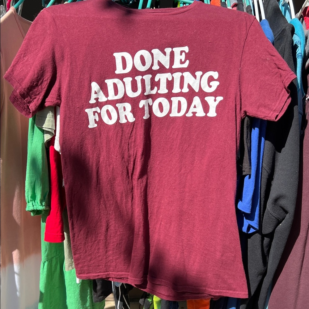 Spencer's Burgundy Graphic Tee - Done Adulting Slogan